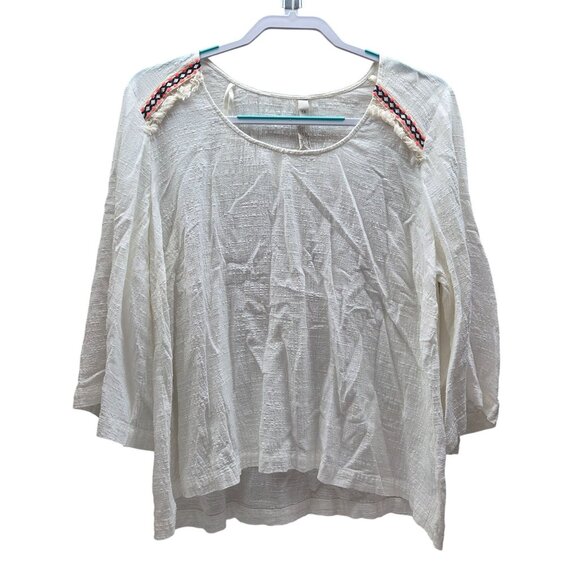 Melissa McCarthy Seven7 White Textured Boho Top With Embellished Shoulders 1x - Picture 1 of 9
